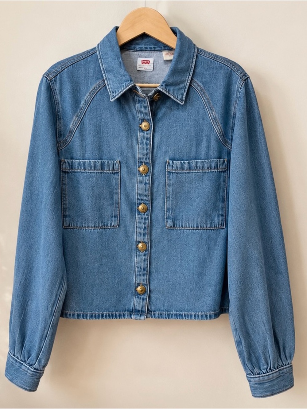 Levi’s Tyla Denim Button-Up Shirt Jacket Voluminous Sleeves Medium Wash